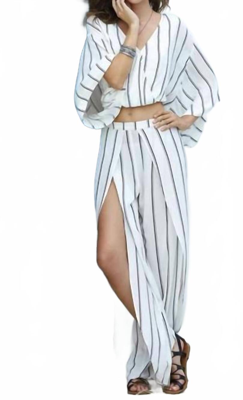 NEW ELAN stripe split front pants set in white black